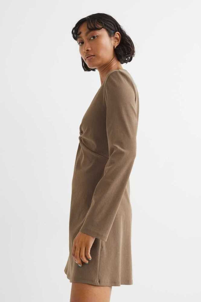 Vestido H&M V-neck Mujer Beige Oscuro | 942685WTK