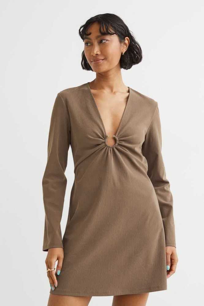 Vestido H&M V-neck Mujer Beige Oscuro | 942685WTK