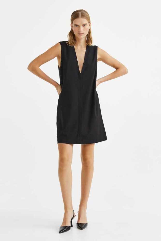 Vestido H&M V-neck Mujer Negros | 435012PNU