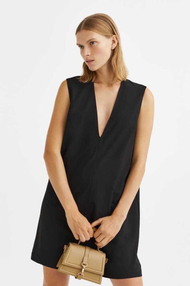 Vestido H&M V-neck Mujer Negros | 435012PNU