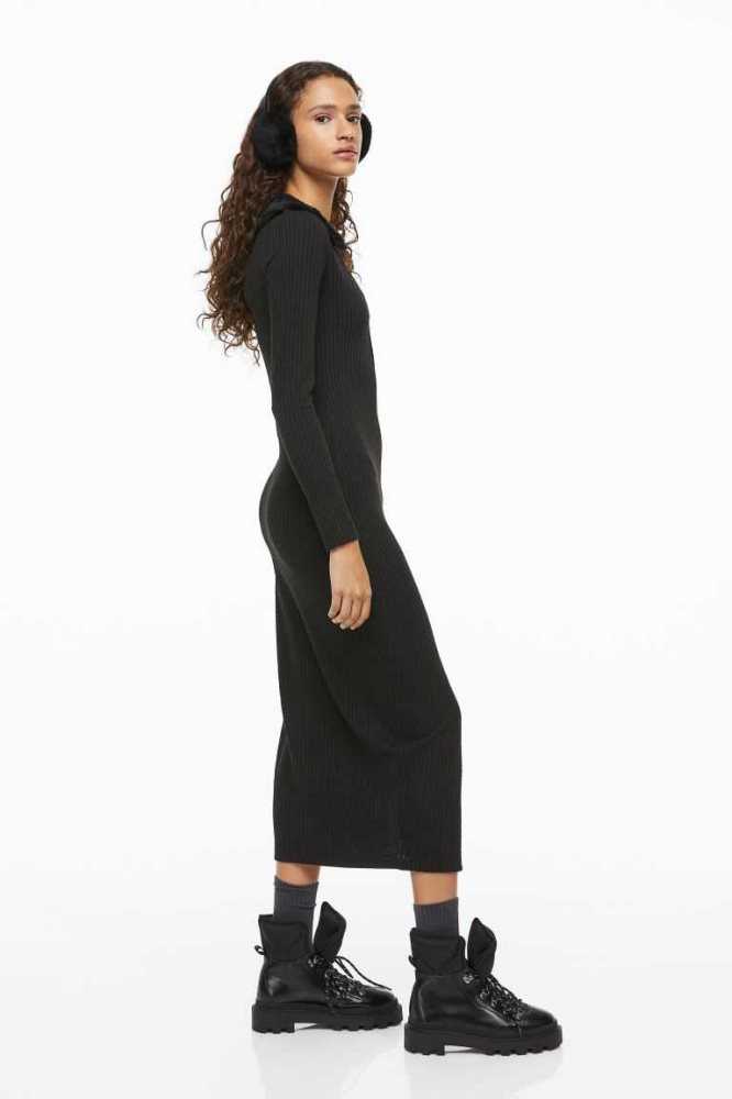 Vestido H&M Zip-front Acanalado Mujer Negros | 576143EOS