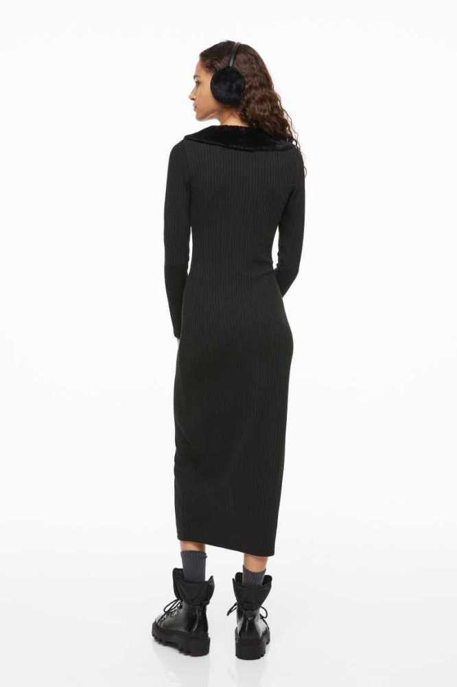 Vestido H&M Zip-front Acanalado Mujer Negros | 576143EOS